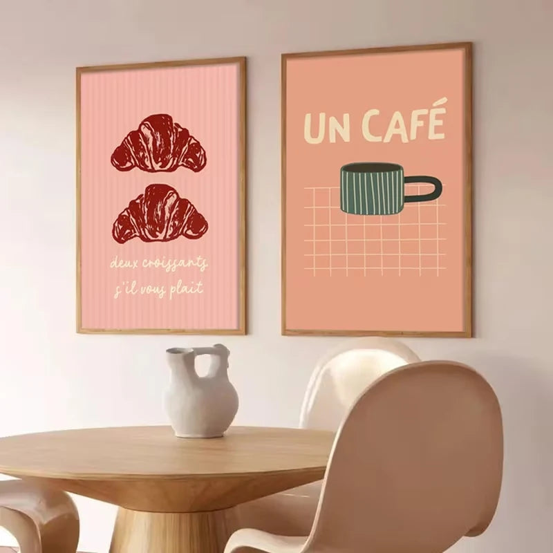 2-Piece Croissant Breakfast Canvas Wall Art Print Set | Home Decor