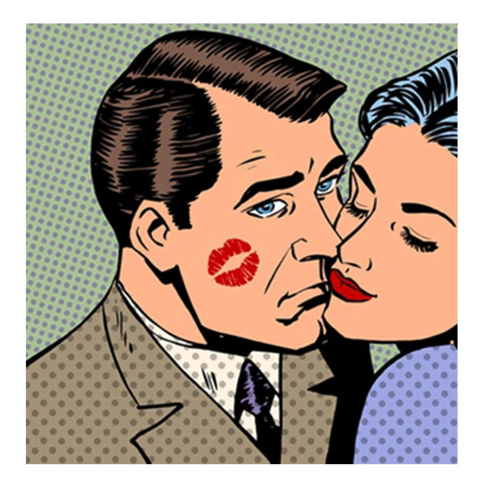 Pop Art Kissing Couple Canvas Wall Art Print | Bedroom Decor