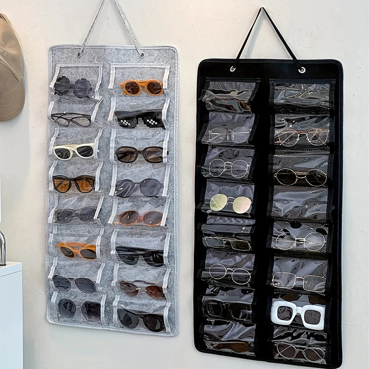 16Slots Felt Eyeglasses Stand Holder Dust Proof Wall-Mounted Pocket Storage for Sunglasses Glasses Display Hanging Bag Organizer Peaceful Pleasures Health and Wellness