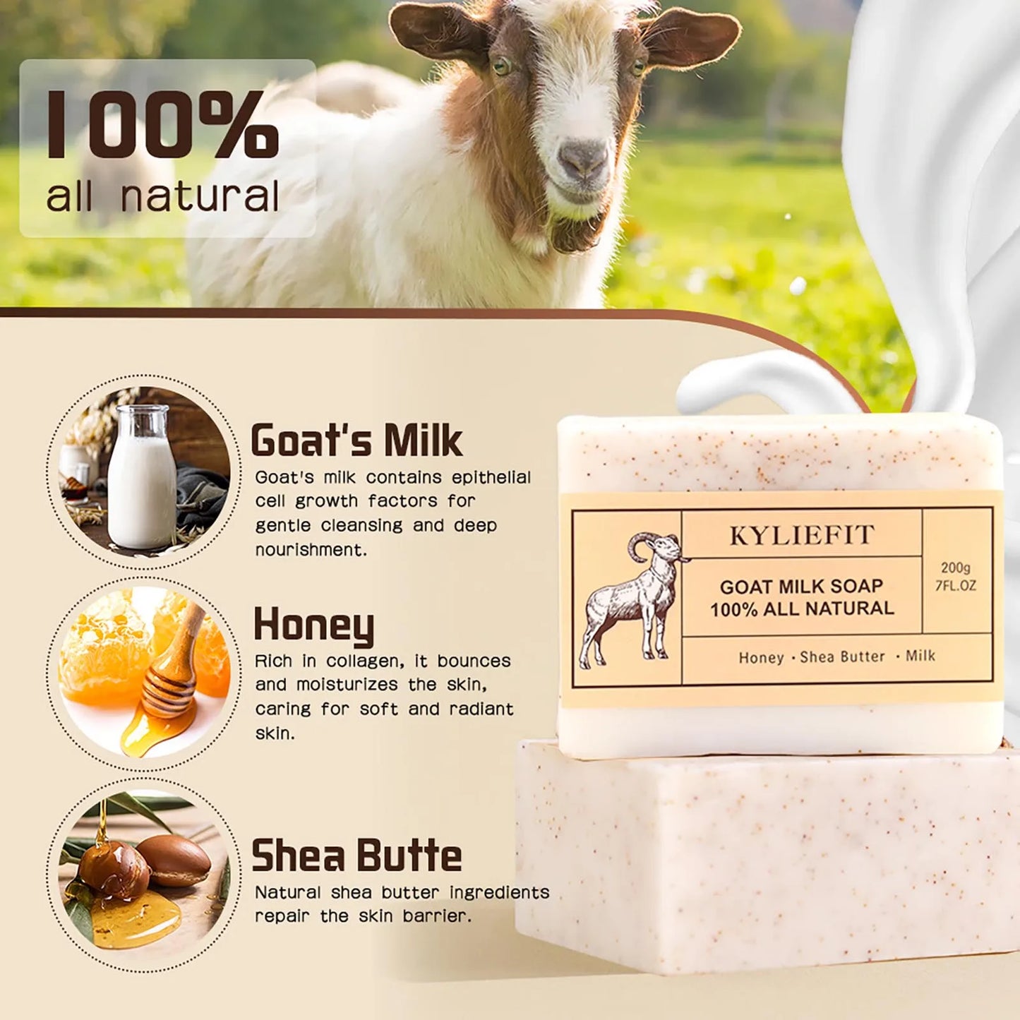 AILKE Organic Goat Milk Soap Bar | Honey & Shea Butter