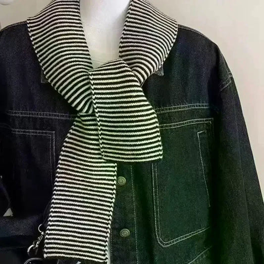 Black & White Striped Knit Scarf – Women's Winter Shawl Wrap Knit Scarf Shawl Oasis Select