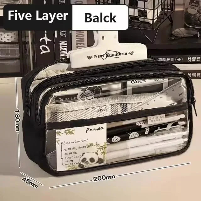New kawaii transparent pencil bag School supplies storage Multifunctional DIY cute stationery kid pen case Girls makeup bag Peaceful Pleasures Health and Wellness Black