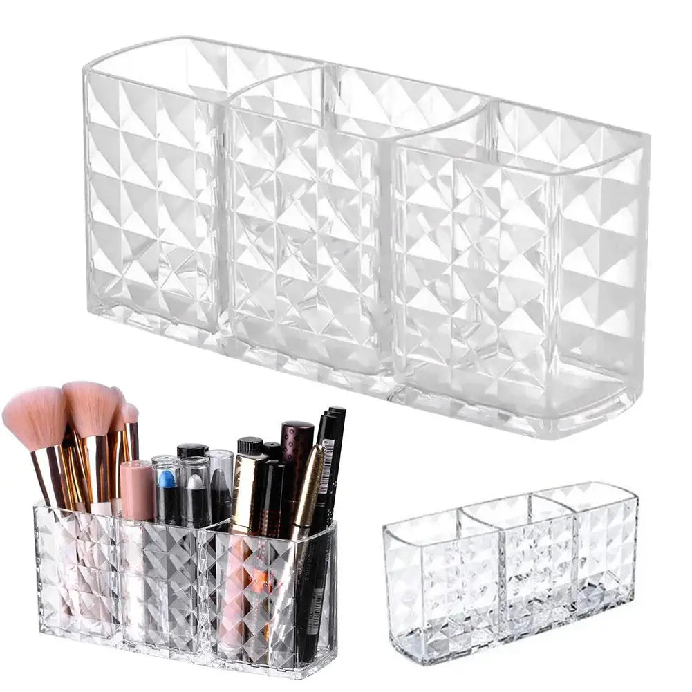 3-Slot Acrylic Makeup Brush Holder & Cosmetic Organizer Peaceful Pleasures Health and Wellness