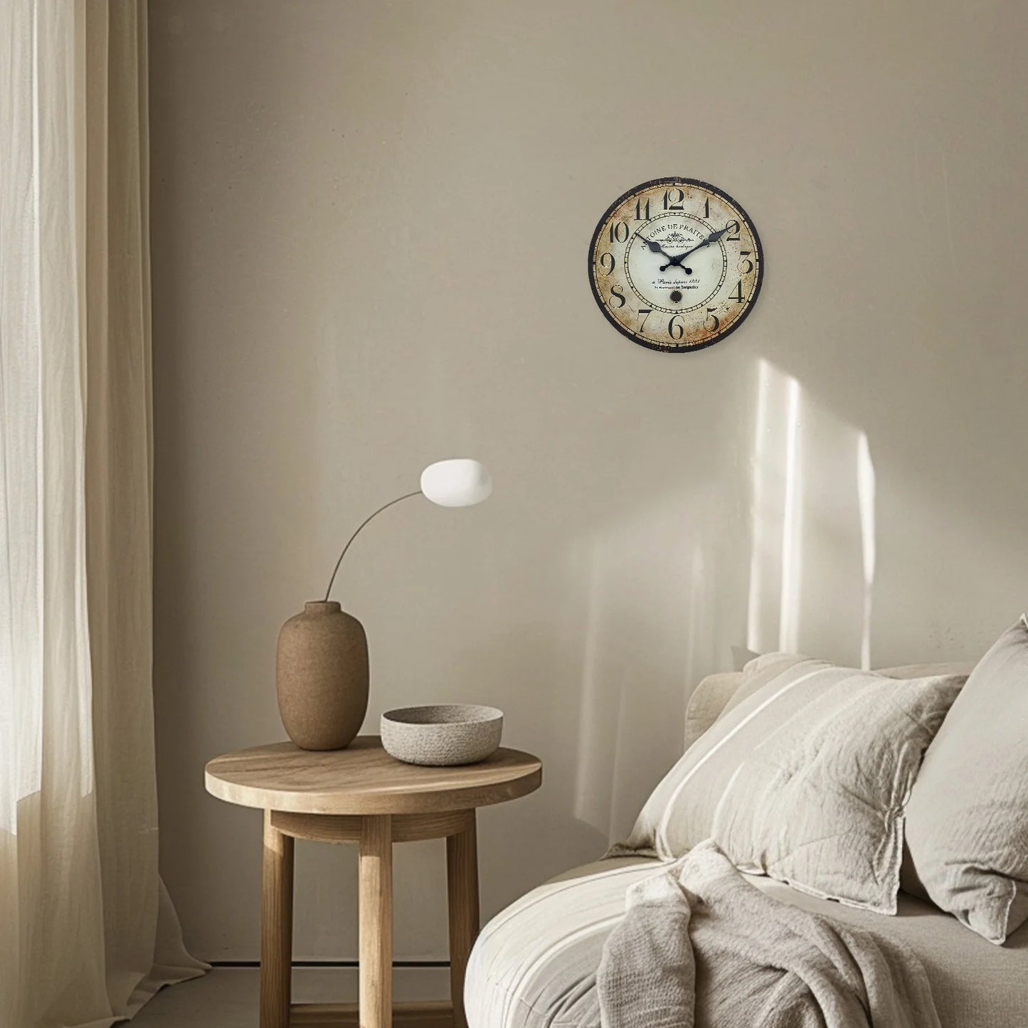 Retro“ Antoine De Praiteon a Paris Dehuis1801” Pattern Wooden Wall Clock Living Room Bedroom Kitchen Home Decoration Wall Clock Silent Quartz Clock Holiday Gift 10 Inches 12 Inches 14 Inches 16inch (Without Battery) Peaceful Pleasures Health and Wellness