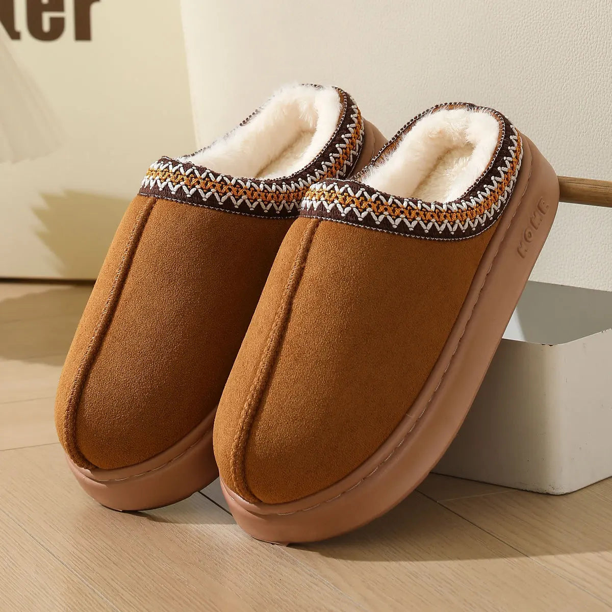 Autumn and winter lace-trimmed fashion cotton slippers for men and women, suitable for both indoor and outdoor use, providing wa Peaceful Pleasures Health and Wellness Chocolate 38-39