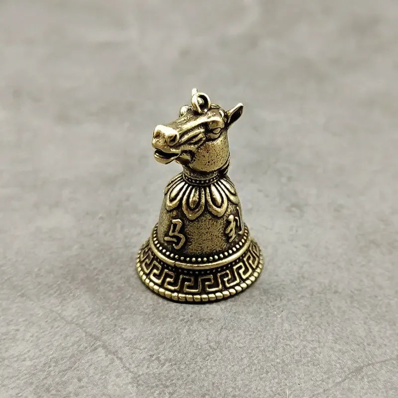 Brass Chinese 12 Zodiac Animals Heads Bell Keychain Pendants Jewelry Vintage Copper Feng Shui Car Key Chain Hanging Keyring Gift Peaceful Pleasures Health and Wellness horse