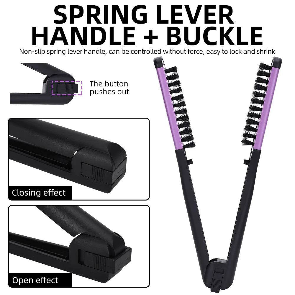 Professional V-Shape Hair Straightening and Curling Brush - High-Temperature Pure Boar Bristle Multi-Functional Styling Comb Peaceful Pleasures Health and Wellness