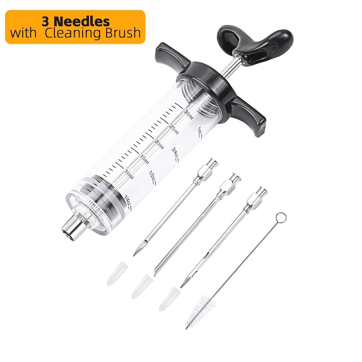 Turkey Injector Syringe - 3 Marinade Injector Needles, 1oz Meat Injector Syringe with Cleaning Brush, Easy to Use & Clean Peaceful Pleasures Health and Wellness 3 Needles Black