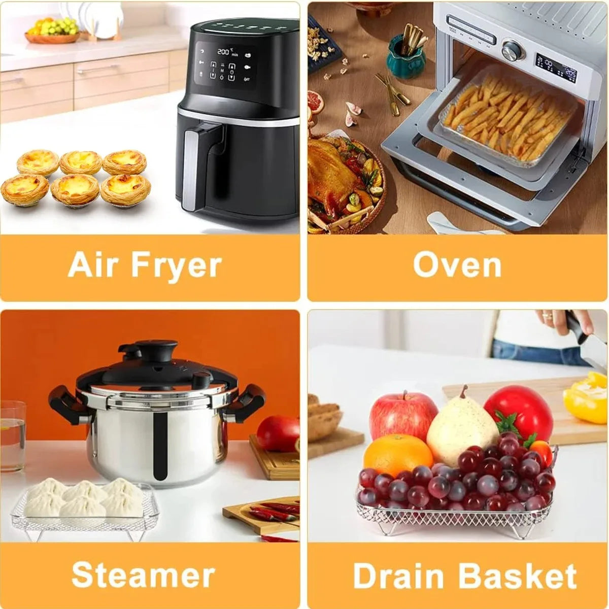 1–3 Layer Stackable Air Fryer Rack Set | 304 Stainless Steel Square Dehydrator Racks