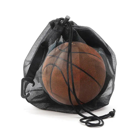 Breathable Mesh Drawstring Basketball Bag with Carabiner Portable Sports Ball Storage Sack for Basketball Soccer Volleyball Peaceful Pleasures Health and Wellness Black