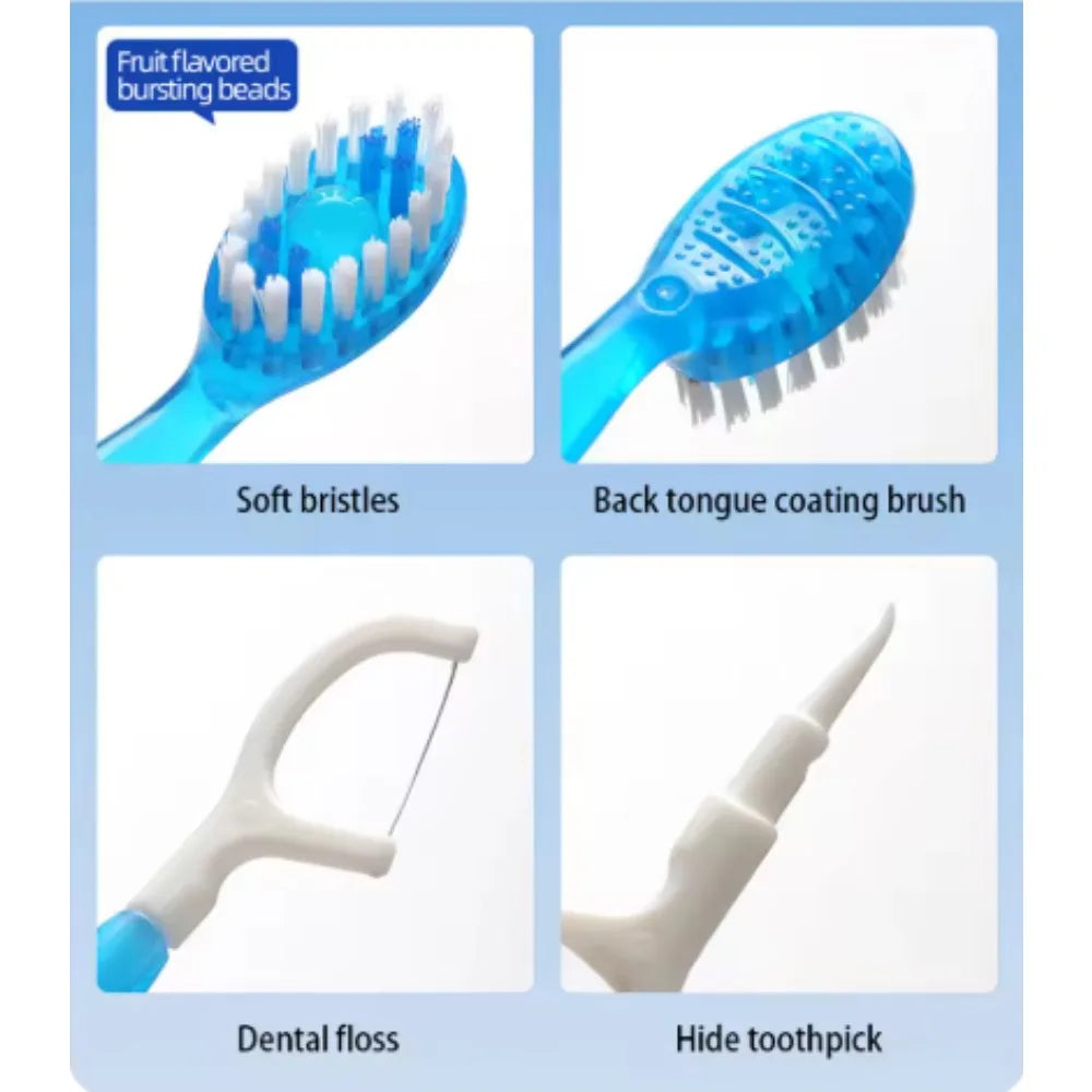 Portable Travel Toothbrush Set Disposable Mini Toothbrushes with Toothpaste Tongue Scraper Flosses Kit Disposable Toothbrush Peaceful Pleasures Health and Wellness