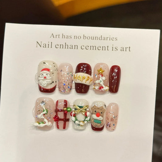 Christmas Press On Nails | 3D Glitter Sequin Designs – 10pcs Press On Nails Peaceful Pleasures Health and Wellness S