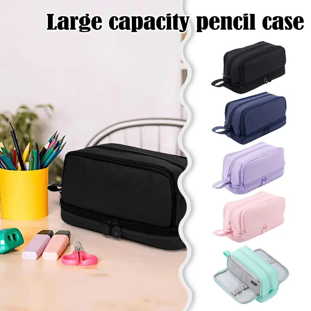 Solid Pencil Bag Make Up Bag High Capacity Pen Case Ruler Canvas Pouch School Supplies Gift Holder Storage 2 Layers Organizer Peaceful Pleasures Health and Wellness