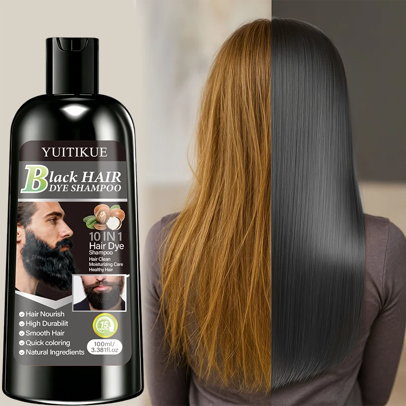 YUITIKUE Black Hair Dye Shampoo 100ml 10-in-1 Natural Ingredients Quick Coloring Nourishing Hair Care Peaceful Pleasures Health and Wellness