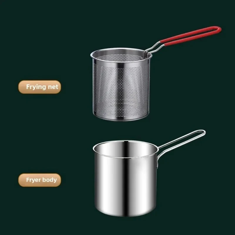 Stainless Steel Deep Fryer with Basket Multi Purpose for Home Commercial Frying Tempura Chicken Anti Slip Base Cool Handle Easy Peaceful Pleasures Health and Wellness Silver