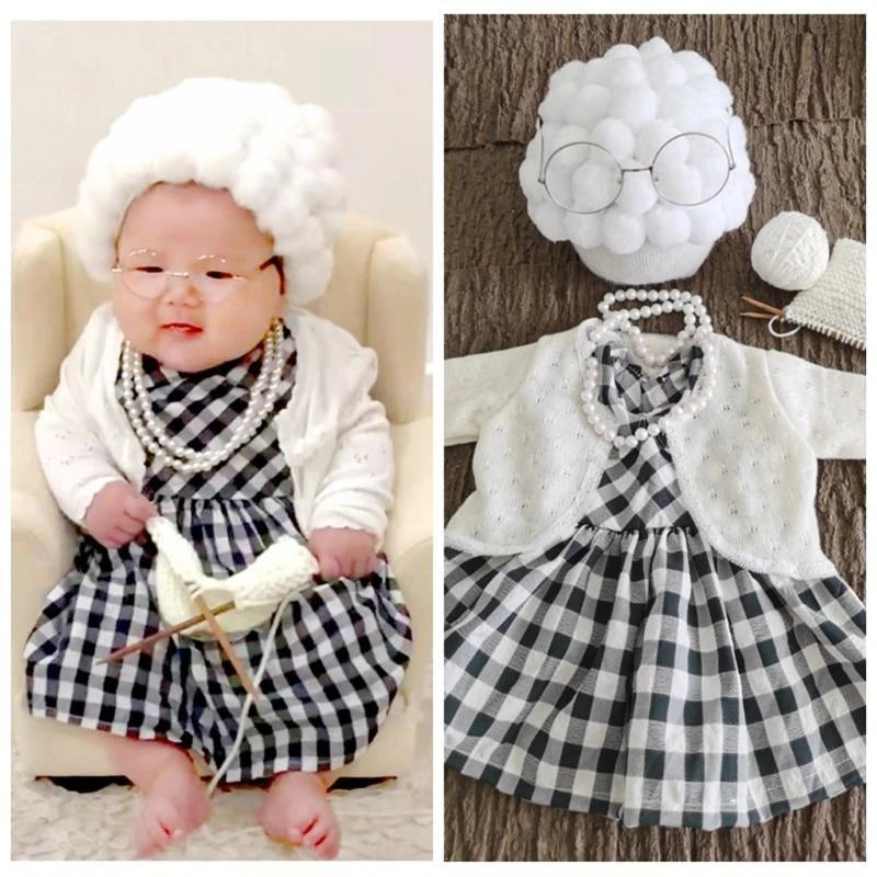 Baby Girl Photography Props Set – Crochet Outfit & Pearl Necklace