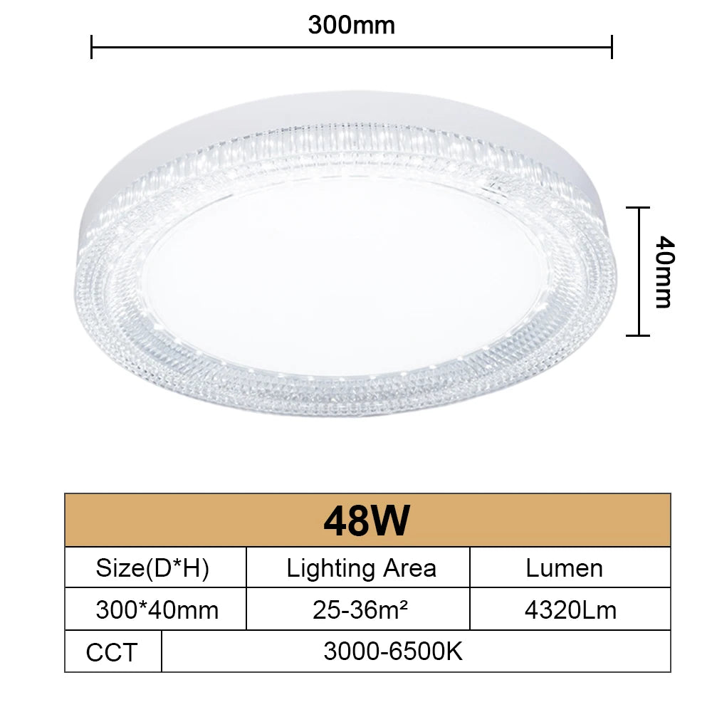RUNTOIN Crystal LED Ceiling Light 24/36/48W CCT Square & Round