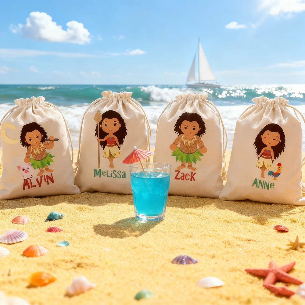 Custom Moana Party Favor Bags 4-Pack | Drawstring Goodie Bags Party Favor Bags Peaceful Pleasures Health and Wellness
