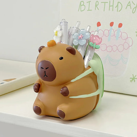 Portable Creative Cute Capybara Pen Holder Large Capacity Makeup Brush Holder Multi Functional Cartoon Stationery Storage Box Peaceful Pleasures Health and Wellness