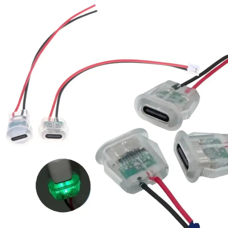 Waterproof USB-C Power Port Female Connectors Transparent 2Pin USB Type-C With LED Lights Input Type Charging Socket Peaceful Pleasures Health and Wellness