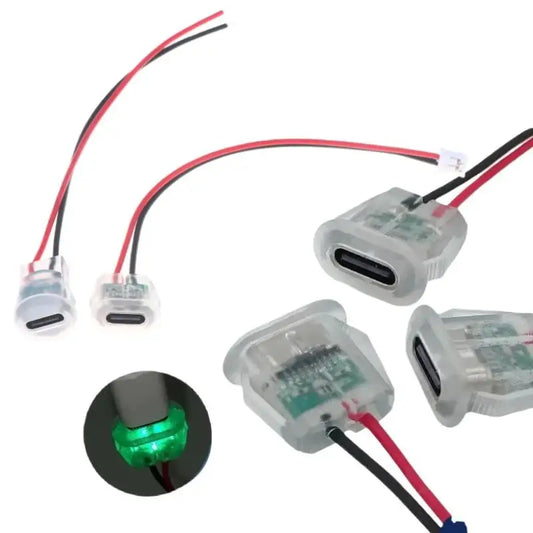 Waterproof USB-C Power Port Female Connectors Transparent 2Pin USB Type-C With LED Lights Input Type Charging Socket Peaceful Pleasures Health and Wellness