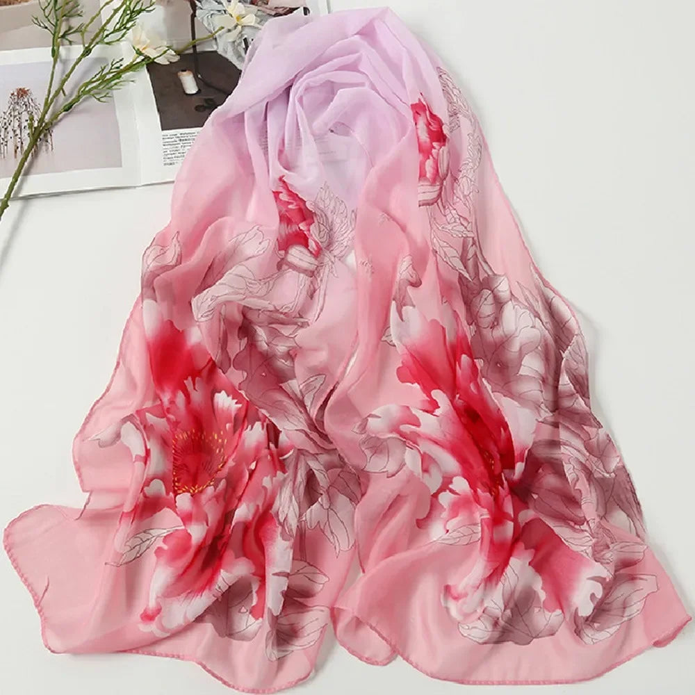 Women's Chiffon Floral Gradient Scarf Shawl – 160×50cm