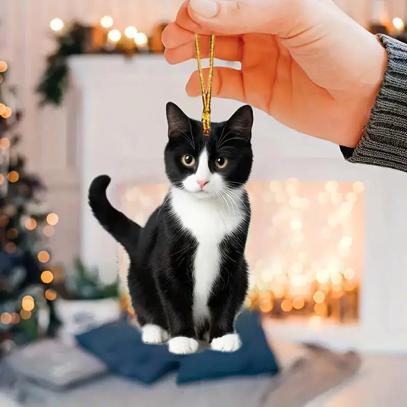 2D Acrylic Funny Cat Christmas Ornament | Santa Hat Pendant