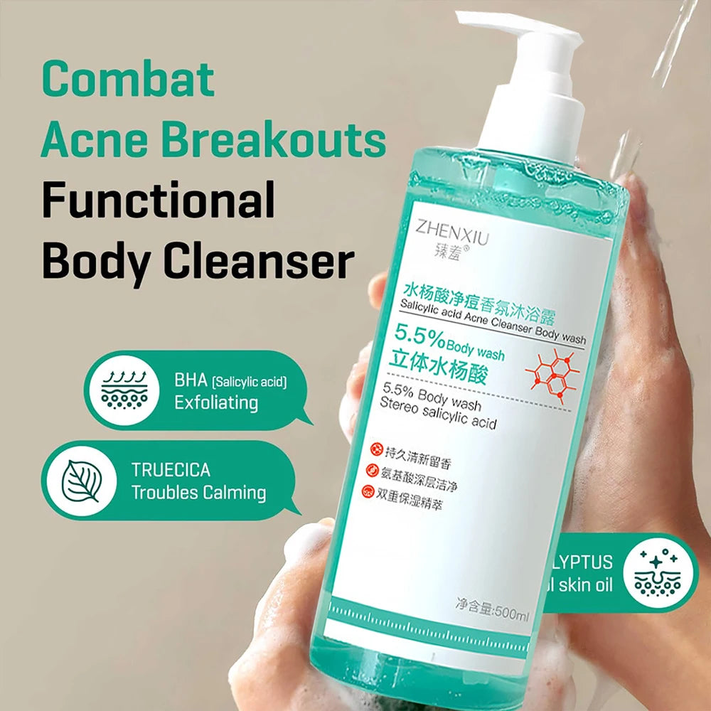 16.9 oz Salicylic Acid Body Wash, Gentle & Smoothing Mild Exfoliating Daily Acne Body Wash Deep Cleanses Back Acne and Sebum Peaceful Pleasures Health and Wellness