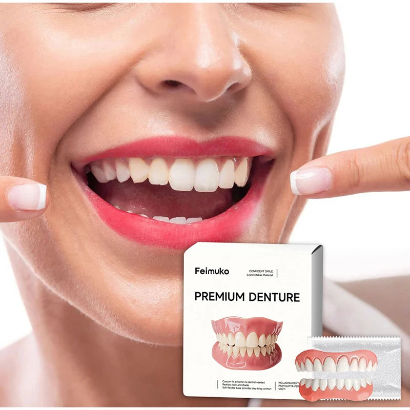 Adult Adjustable Dentures Teeth Set Adjustable Snap-on Fake Teeth Comfort Natural Fit Portable Braces Easy Clean Use Adhesives Peaceful Pleasures Health and Wellness
