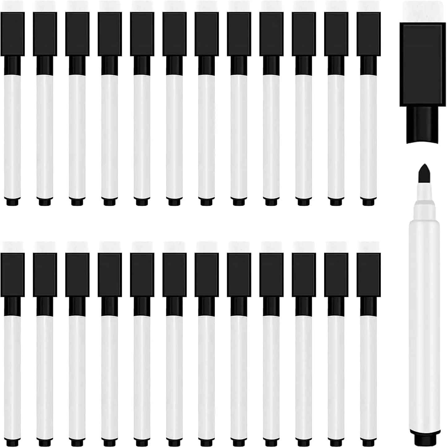 Magnetic Dry Erase Markers with Eraser Cap, White Board Mini Dry Erase Markers Bulk, Fine Point Tip Student White Board Markers Peaceful Pleasures Health and Wellness Black 24PCS