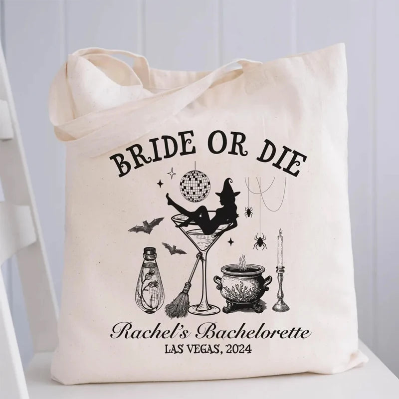 Bride or Die Witch Canvas Tote Bag | Halloween Bachelorette Gift