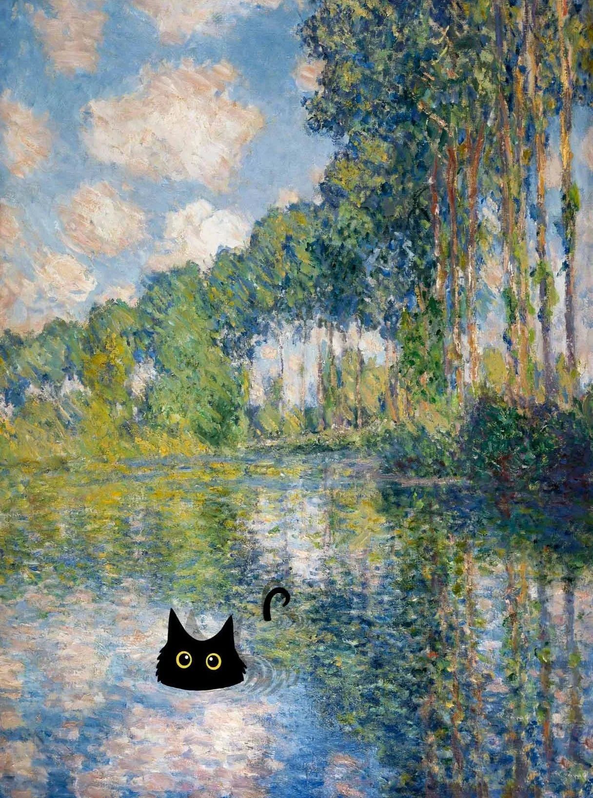 Monet Black Cat Lotus Pond Canvas Print | Wall Art Decor