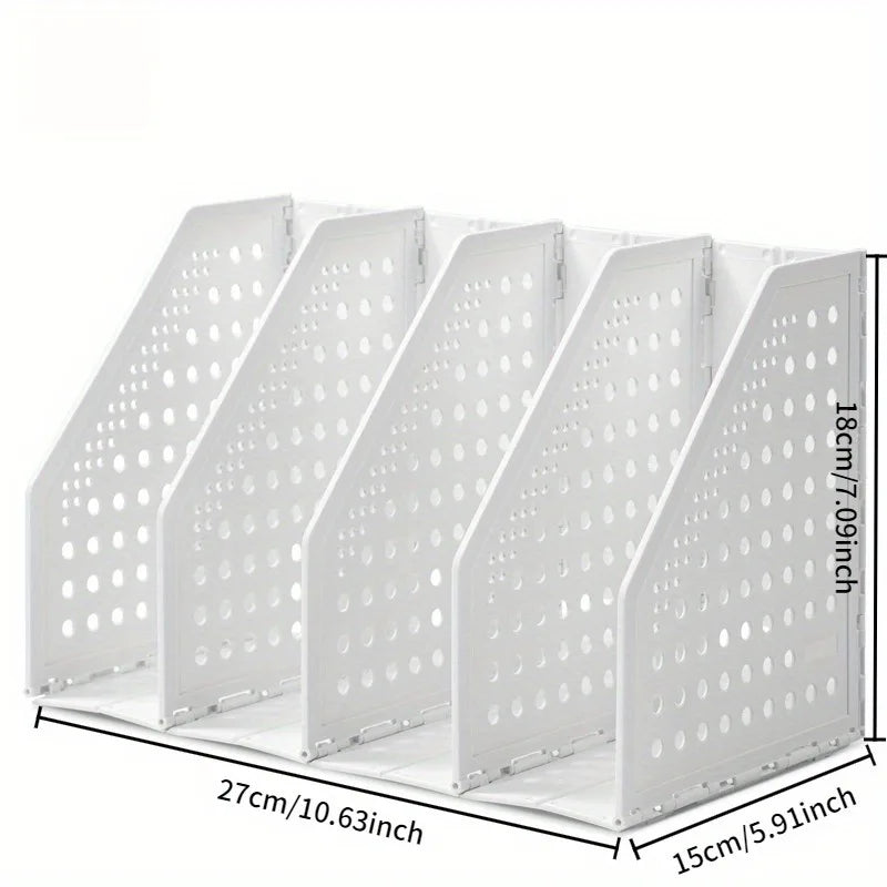 Foldable Magazine File Organizer – 4-Compartment Desk Rack