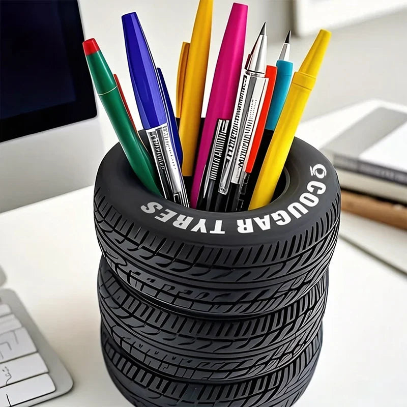 Tire-Shaped Pen Holder | PVC Desk Organizer for Office & School