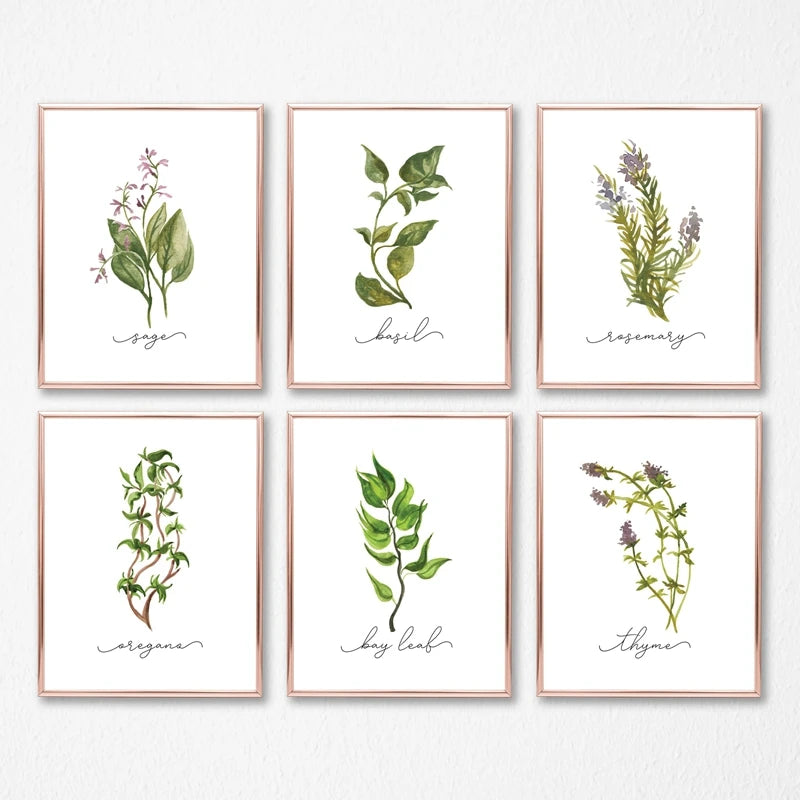 Herb Watercolor Canvas Wall Art | Kitchen Décor Print