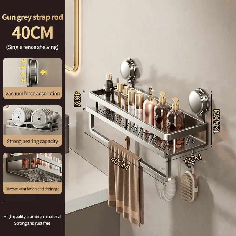 No-Drill Suction Cup Wall Storage Rack | Aluminum Organizer