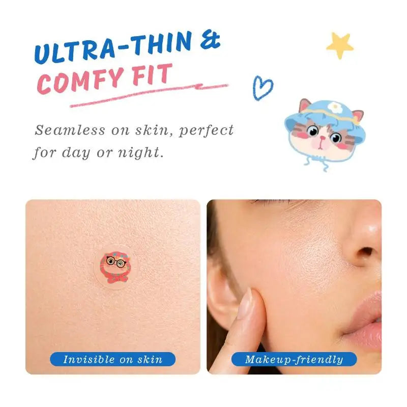 100 Pcs Cartoon Patch Cute Cat-Shaped Facial Concealer Patch Safe Non-Toxic Gentle And Non-Irritating Concealing Peaceful Pleasures Health and Wellness