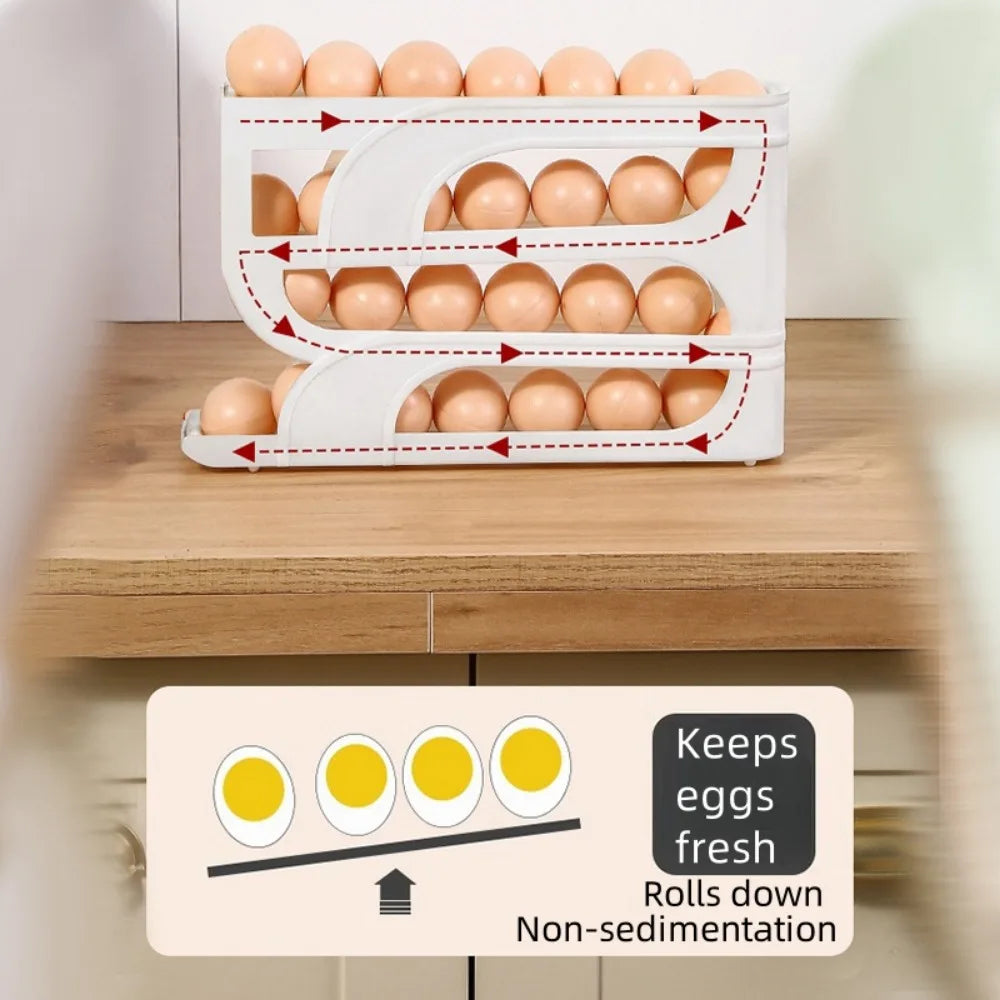 Automatic Rolling Egg Dispenser Tray – Holds 20 or 30 Eggs Egg Storage Organizer Peaceful Pleasures Health and Wellness