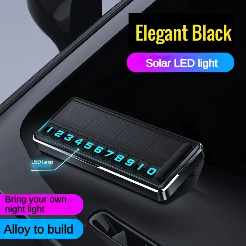 Solar Car Phone Number Plate Led Lighting Temporary Parking Card Hidden Plates Car Park Stop Multiple Number Parking Gadgets Peaceful Pleasures Health and Wellness black