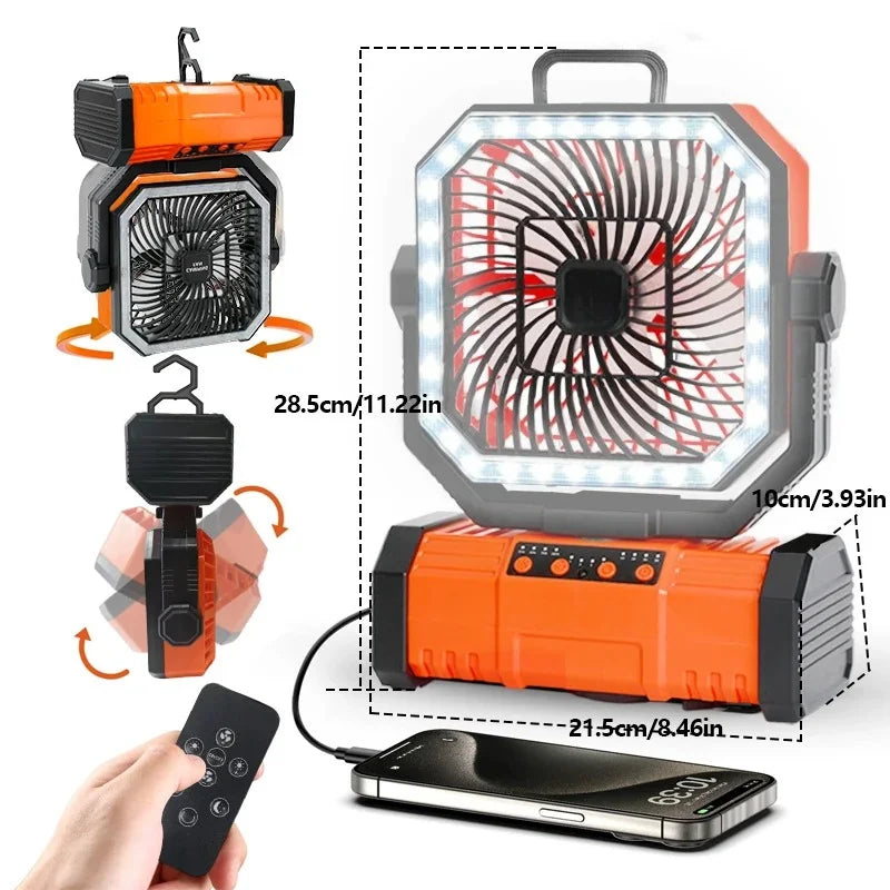 RTONTR Portable Camping Fan | Remote, Silent & Phone Charging
