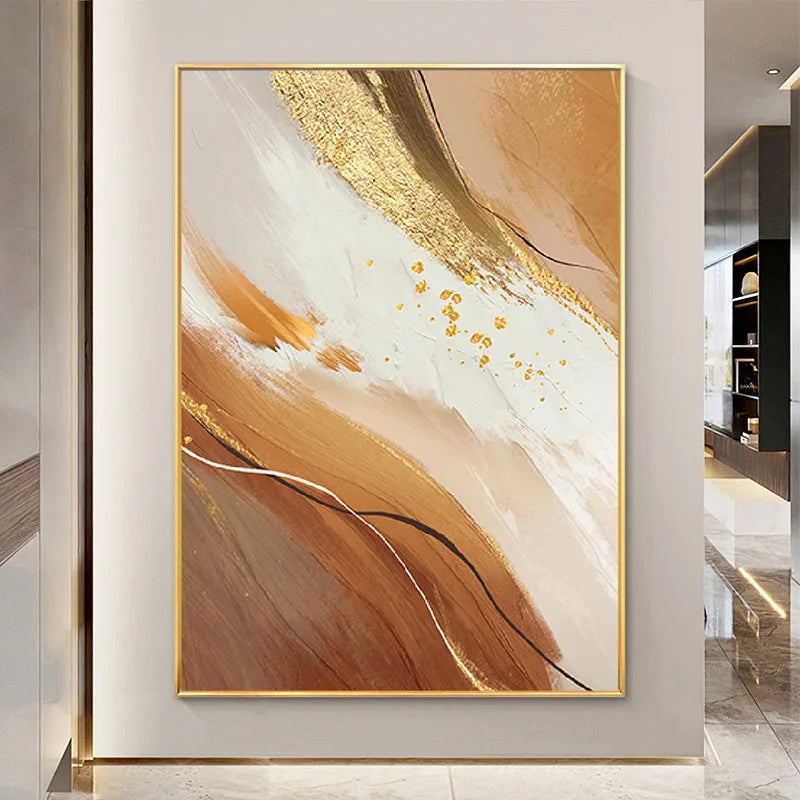 Abstract Hand-painted Canvas Oil Painting, Orange and Gold Foil, Decorative Porch Painting, Modern Luxury Peaceful Pleasures Health and Wellness