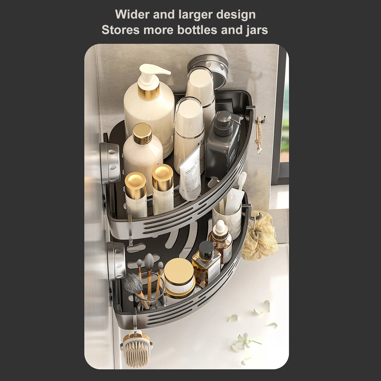 Triangle Corner Suction Cup Shower Caddy with Hooks No Drilling Removable Shower Organizer for Home Decor & Storage Peaceful Pleasures Health and Wellness