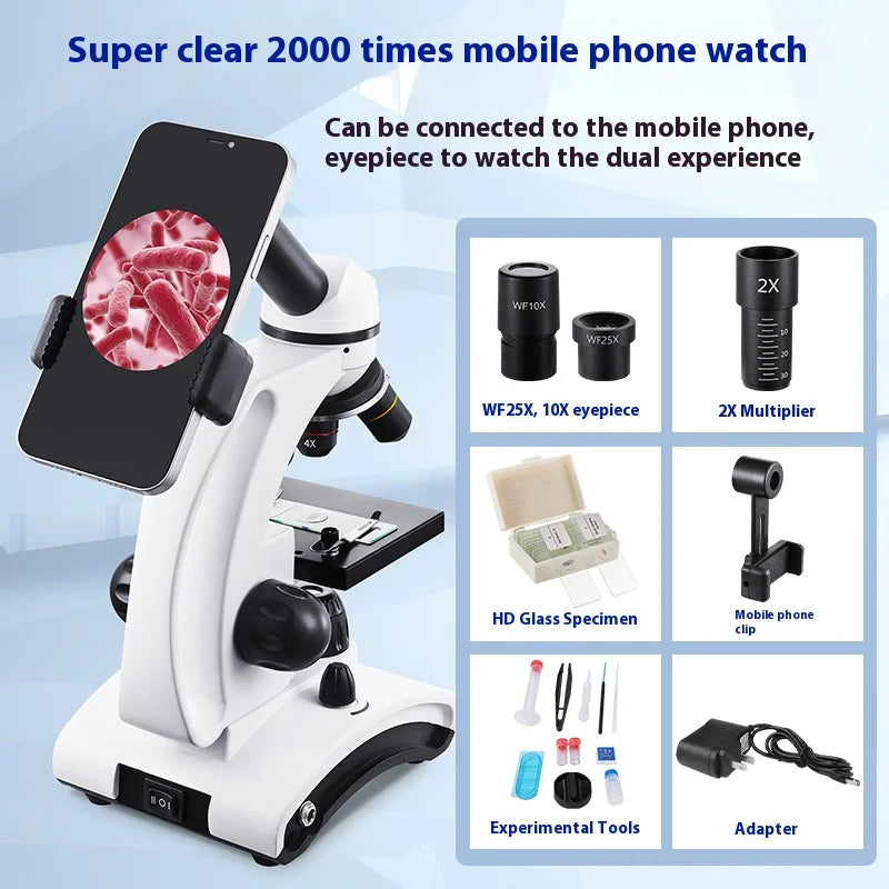 Monocular Microscope Full Optical Hd 2000X Children's Biology Science Popularization Microscope Peaceful Pleasures Health and Wellness