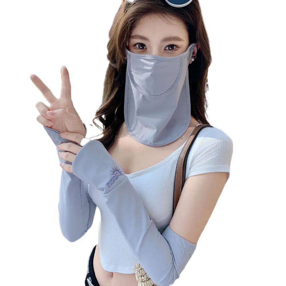 UPF 50+ Sun Protection Set – Mask & Arm Sleeves Peaceful Pleasures Health and Wellness Light Grey
