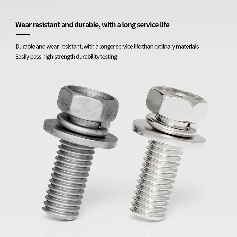 Stainless Steel Hex Sems Screws with Washer M3–M10 | AOGUTU