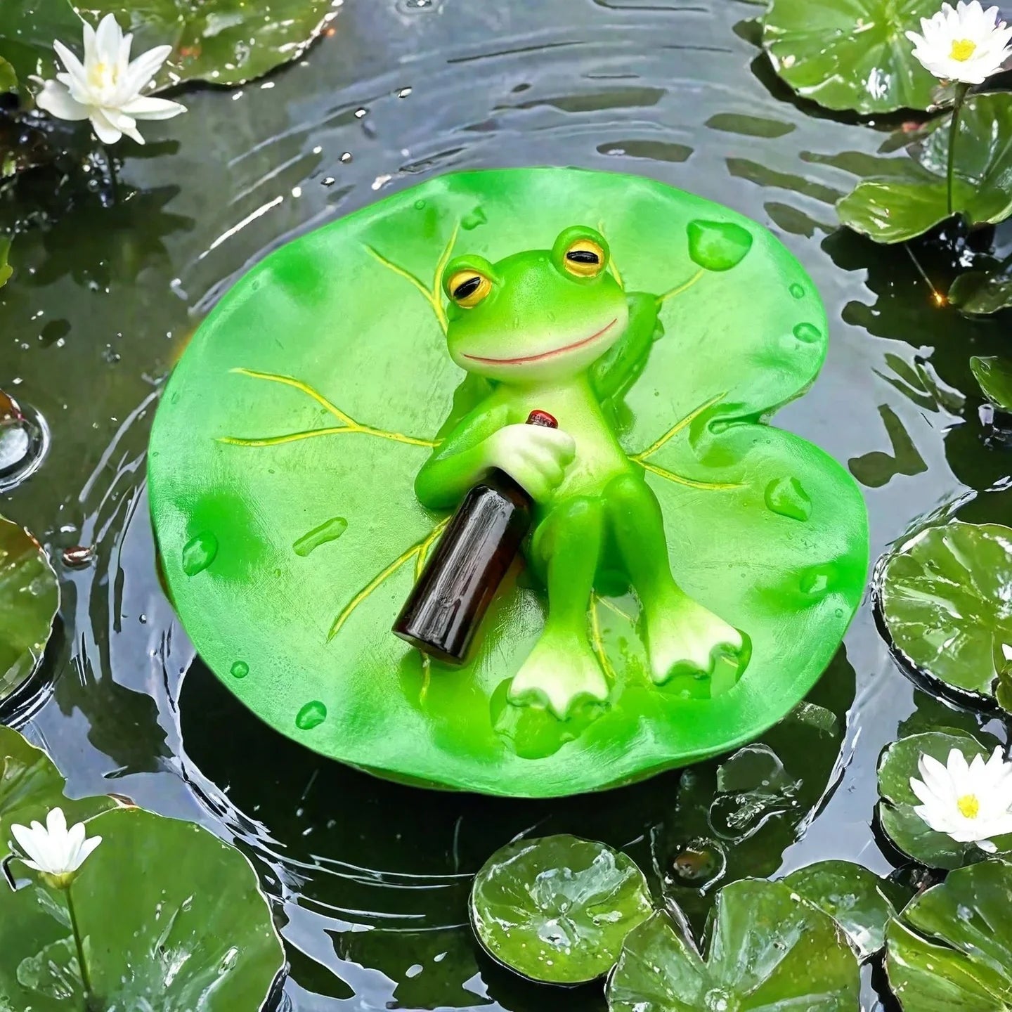 Floating Frog Pond Ornament | Resin Figurine Garden Decor Garden Figurine Peaceful Pleasures Health and Wellness