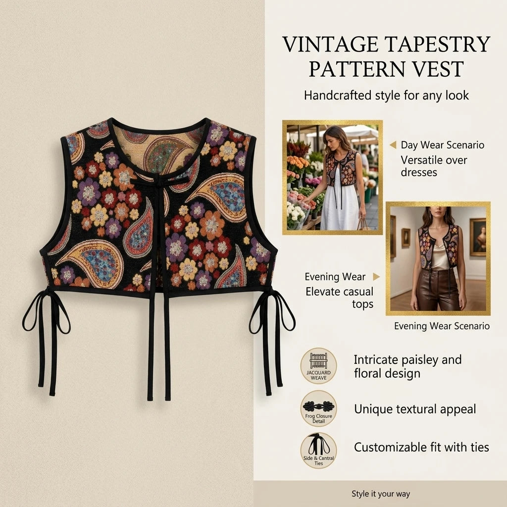 Women Sweet Style Adjustable Tie Embroidered Shirt Vest for Spring Autumn Peaceful Pleasures Health and Wellness