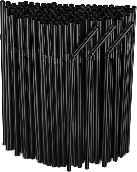 Bended Disposable Plastic Drinking Straws Flexible Straws Black Striped Assorted Colors for Home Use Milk Juice Drinks Peaceful Pleasures Health and Wellness