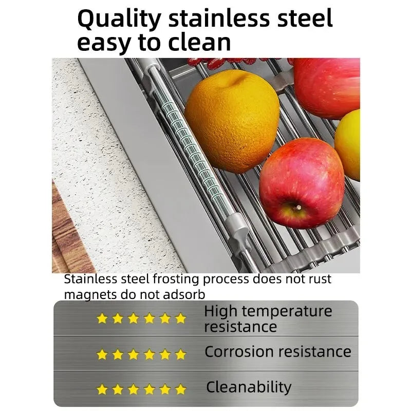 Kitchen Sink Drain Rack Dish Drain Rack Kitchen Basket Folding Drain Rack Stainless Steel Kitchen Sink Kitchen Washing Dishes Peaceful Pleasures Health and Wellness