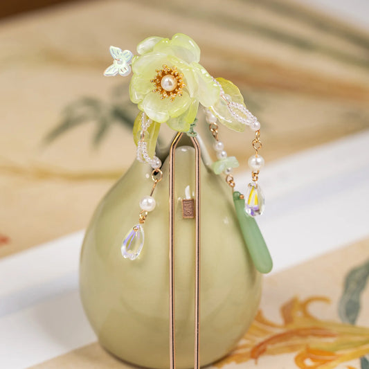 Green Classical Hairpin For Hanfu Alloy Tassel Design Peaceful Pleasures Health and Wellness